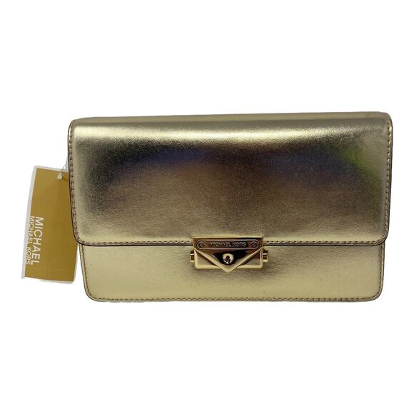 Michael Kors Women's Cece Medium Flap Vegan Leather Bag Pale Gold Crossbody NWT - Picture 2 of 9